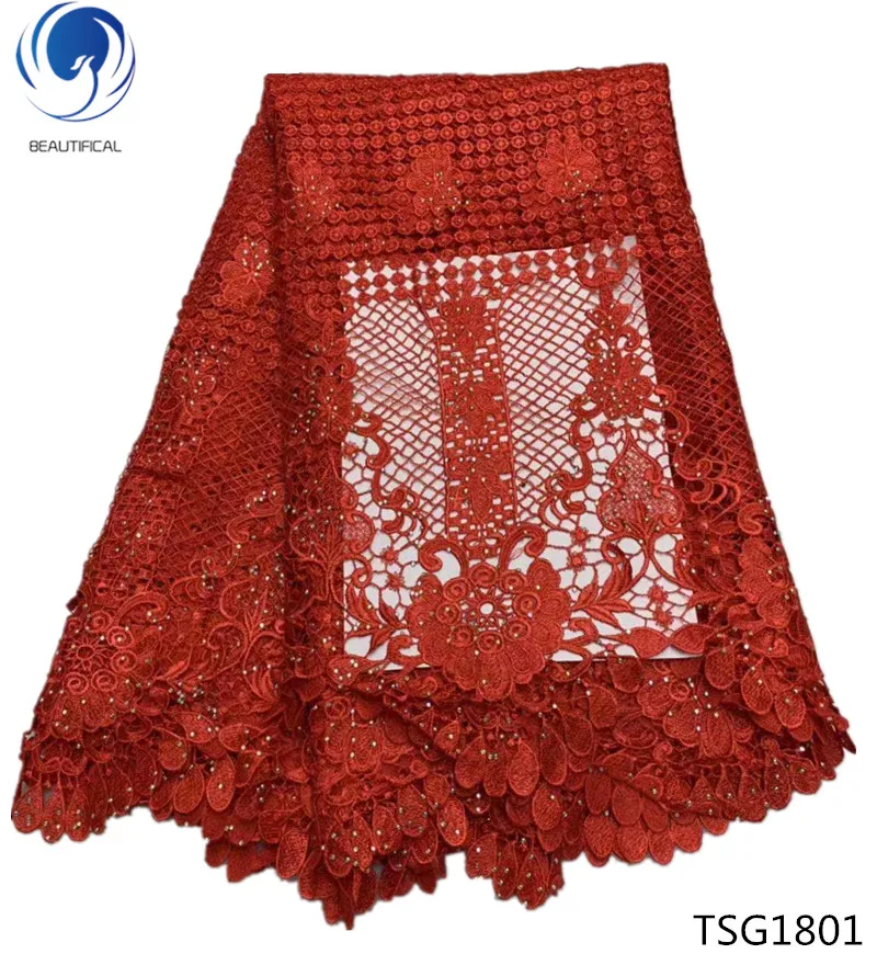 

BEAUTIFICAL african lace fabric 2018 high quality water soluble lace embroided guipure lace fabric red TSG18