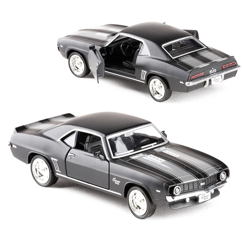 

Matte Black 1:36 Scale Alloy Metal Diecast Classic Car Model For 1969 Chevrolet Camaro SS Collection Model Pull Back Toys Car