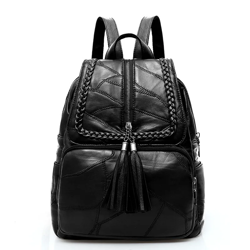 

Soft Genuine Leather Backpack Women Satchels Zipper Bag Mochila Feminina Sheepskin Backpack Large Capacity Travel Bag Free Ship