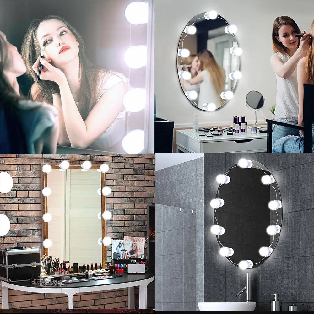10 LED Lighted Makeup Mirror Bulbs String Stepless Dimmable Touch