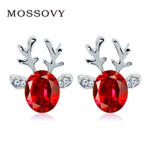 Серьги-гвоздики Mossovy с рогами из Кубического циркония красного цвета для женщин, модные популярные стразы, Розовые рождественские серьги для женщин, ювелирные изделия