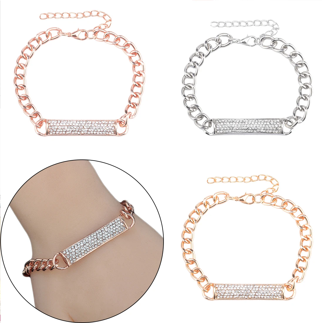 

Women Rose Gold Silver Color Cubic Charm Hand catenary & Femme Wedding Jewelry Hand catenary