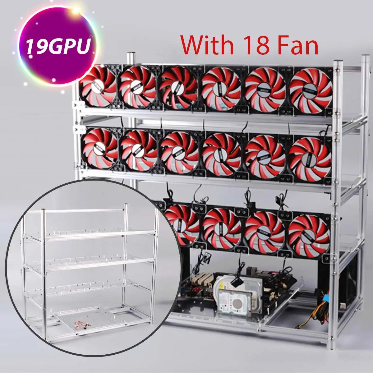 Mining Rig Aluminum Stackable Case Open Air Frame ETH/ZEC/Bitcoin