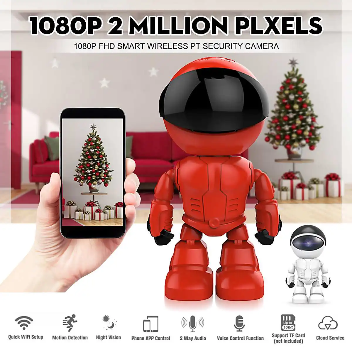 

HD 1080P Cloud Wireless Wifi Robot IP Camera Auto Tracking Night Vision 128G Alexa Two Way Audio Home Security Baby Monitor