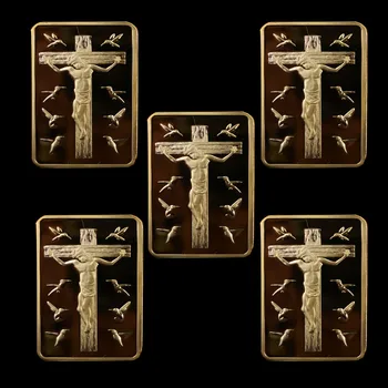 

5 Pieces European and American Jesus Resurrection Cross Christian Faith Commemorative Coin Gold Plated Collection Lucky Medal