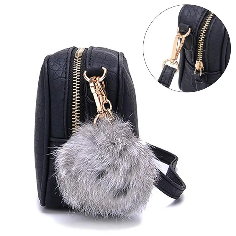 Casual Women Mini Crossbody Bag Embossed PU Leather Small Messenger Shoulder Bag With Pompom Female Tote Sac