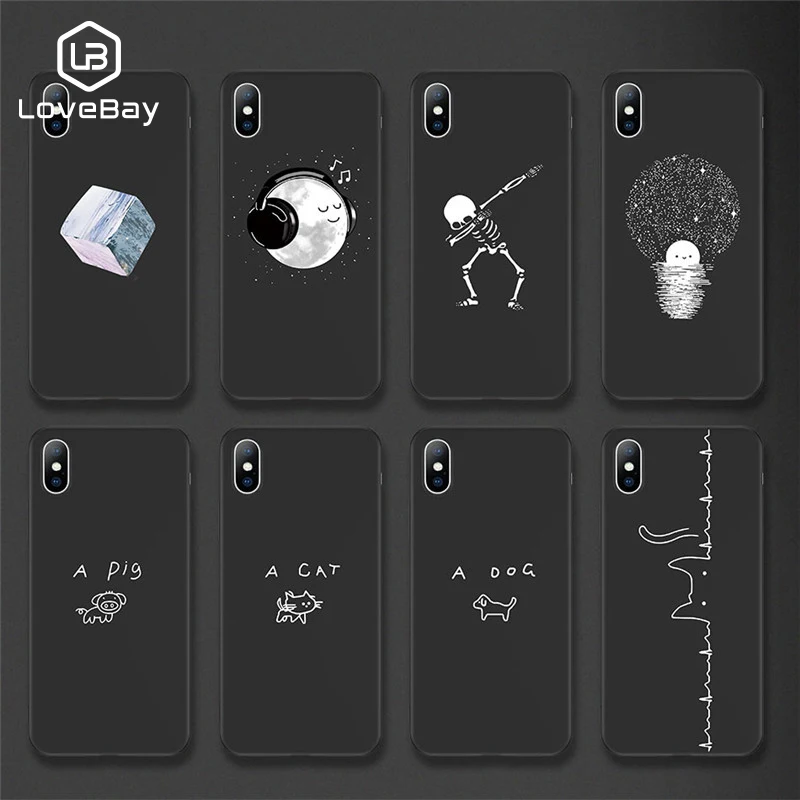 

Lovebay Cats Dog Pig Cartoon Moon Skull Skeleton For iPhone 6 6S 7 8 Plus XS Max XR X 5 5s SE Phone Cases Back Covers Soft Coque