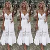 2022 Hot Women Backless White Sweet Split Holiday Maxi Boho Floral Summer Beach Long Dress Evening Party Dress Casual Dress ► Photo 2/3