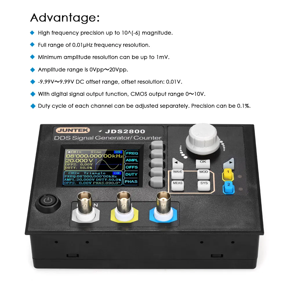 KKMOON JDS2800-60M генератор сигналов цифровой контроль двухканальный DDS функция частота генератора сигнала метр 60 МГц