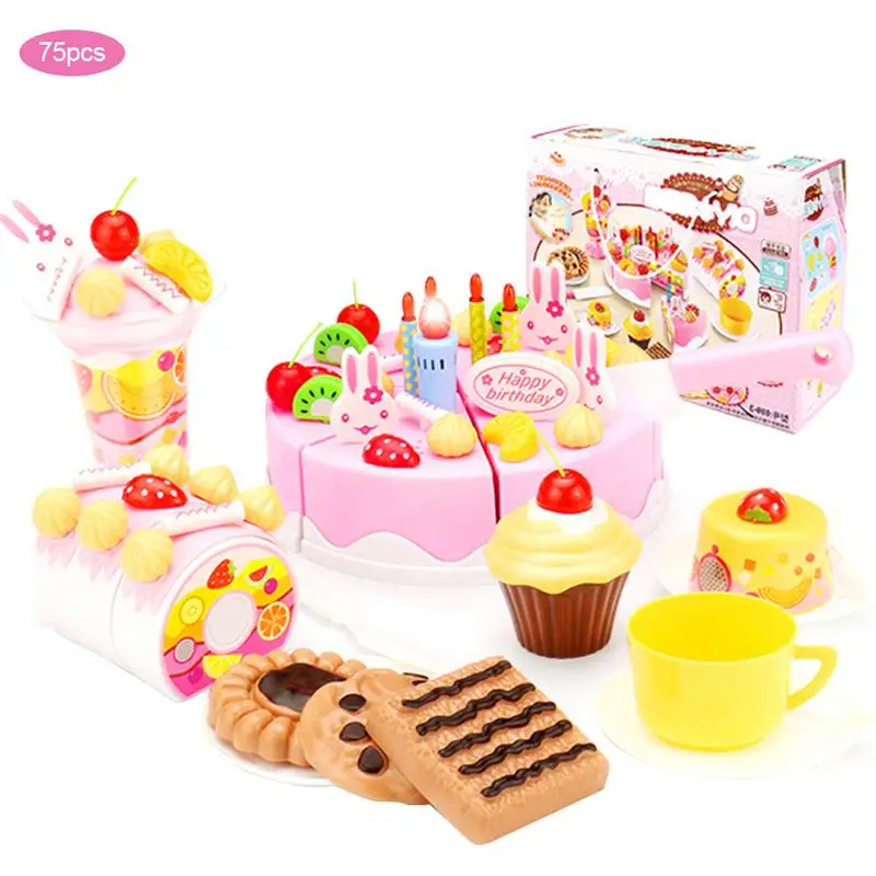 

754PCS DIY Pretend Play Fruit Cutting Birthday Cake Kitchen Food Toys Cocina De Juguete Toy Pink Blue Girls Gift For Children