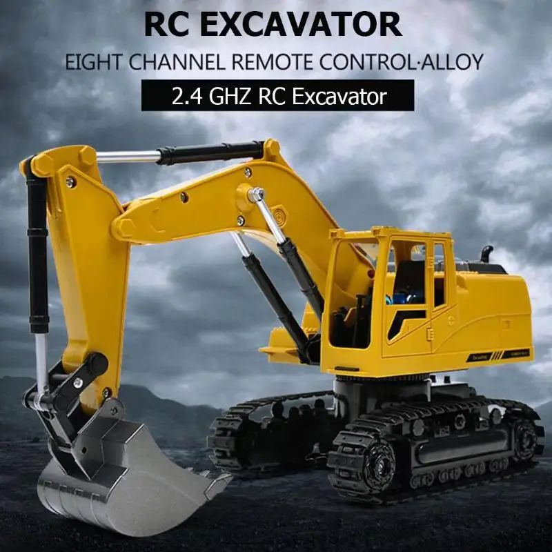  8CH Simulation RC Excavator Toys with Music Lght Children RC Truck Models Alloy Metal Hard Core Truck Toy