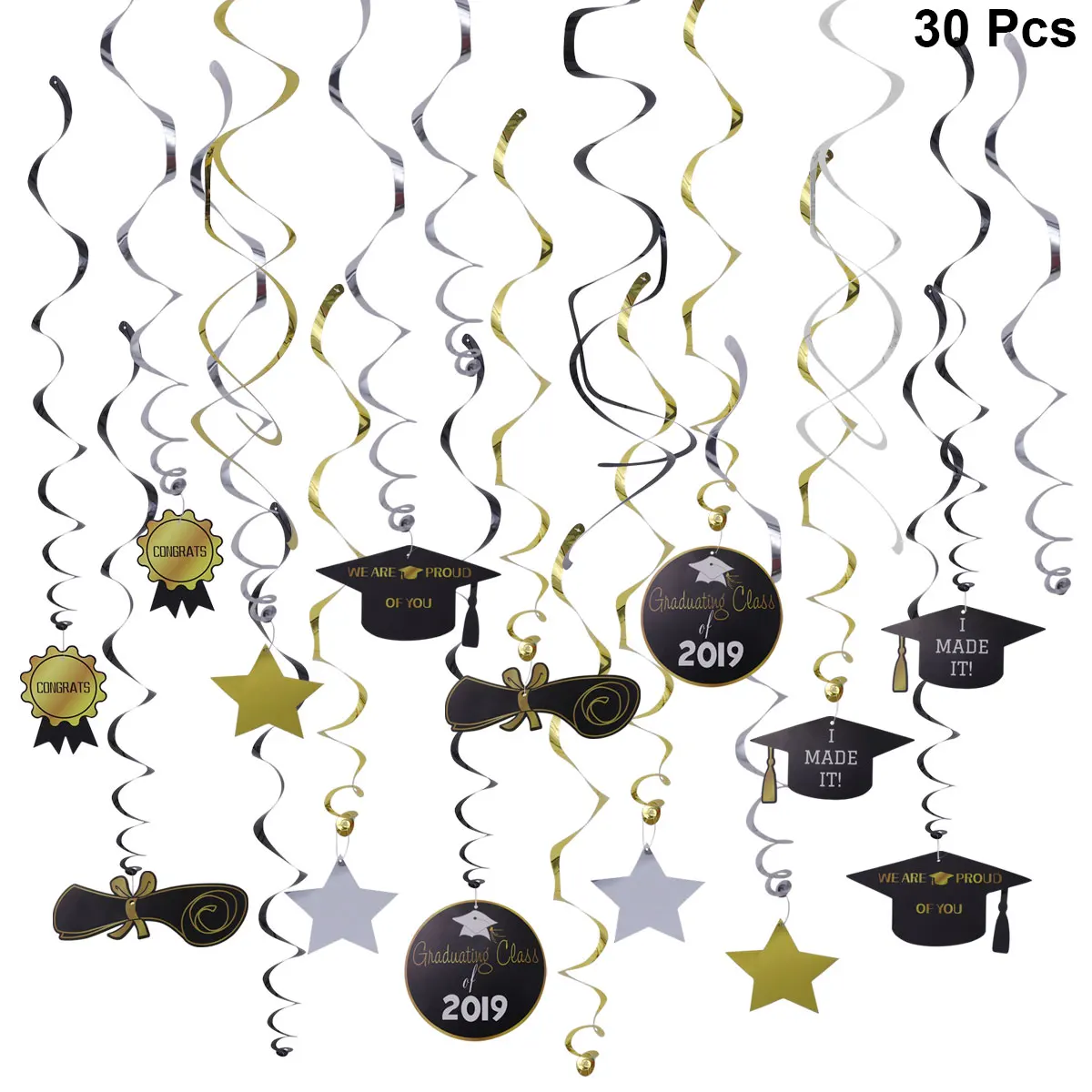 

30pcs/Pack Dangling Spiral Ornaments Hanging Swirl Decoration For Graduation Party Graduation Party Swirls Decoration