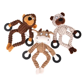 

3pcs Soft Cuddly Funny Cow Monkey Bear Pet Dog Toys Chew Bite Molar Grinding Sound Toys