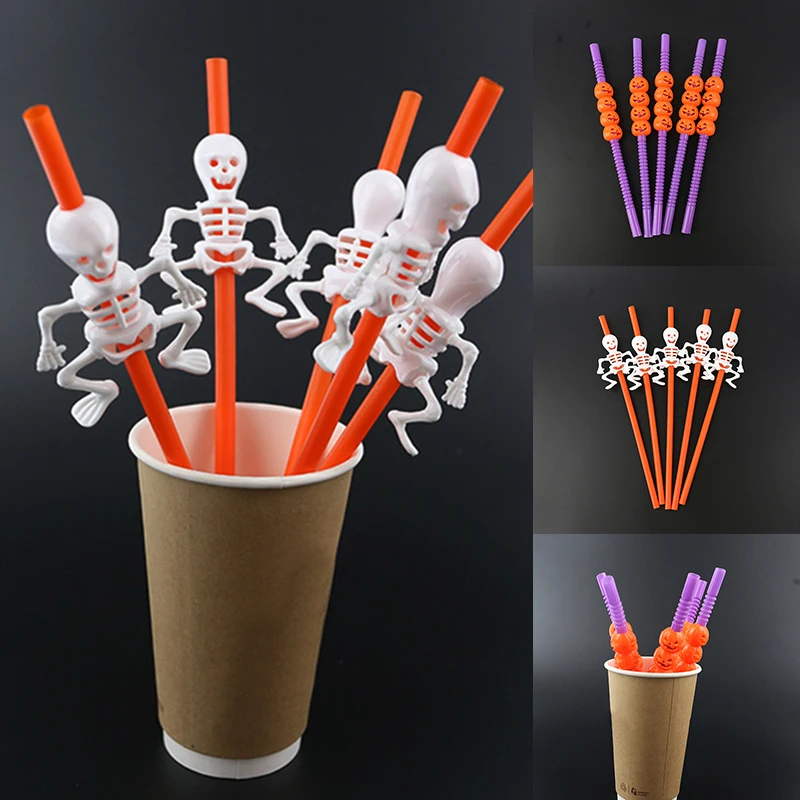

Plastic Straw Decoration Pumpkin Vampire Halloween Cup Skeleton Party Fun