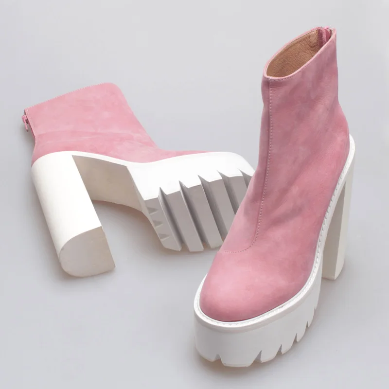 

Winter Hot Women Wool Inside Genuine Leather Ankle Boots Platform Super Chunky Heels Boots Zapatos Female Chelsea Botte