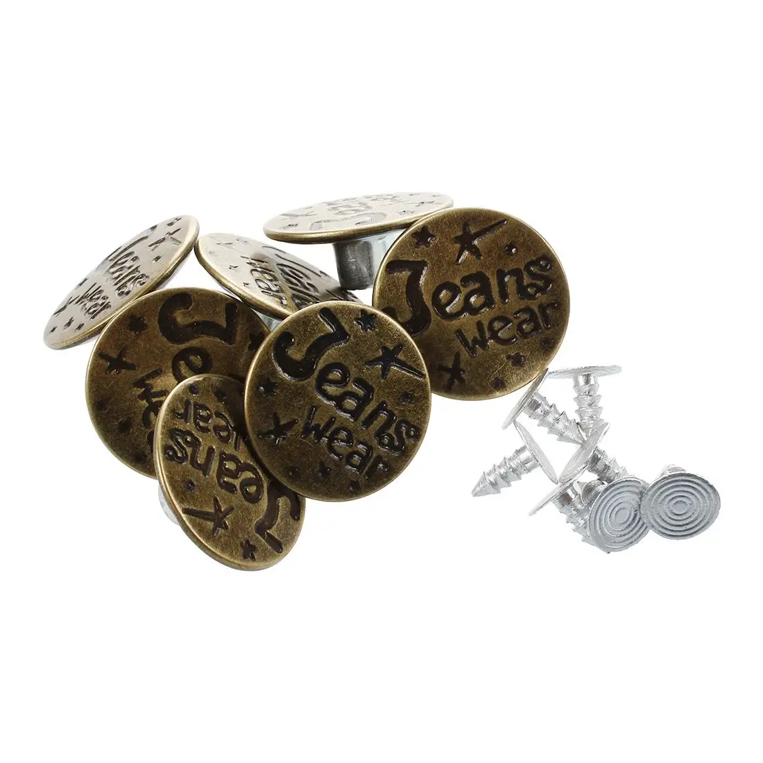 

CNIM Hot 7PCS Metal Letters Pattern Lock Inside No Sew Jeans Tack Buttons 20mm Dia Copper Tone