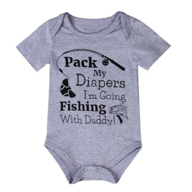 

Summer Newborn Baby Boys Fishing Round Neck Bodysuit Short Sleeve Jumpsuit Gray Clothes 0-2T New