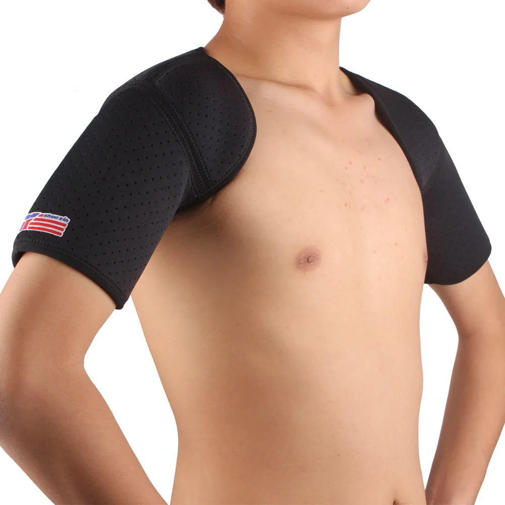 

Double Shoulder Brace SX641 Black Sports Double Shoulder Brace Support Strap Wrap Belt Band Pad Back Support