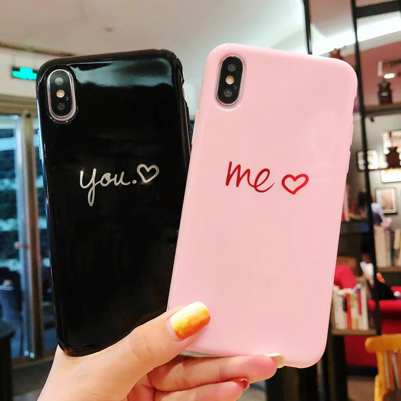 

Moskado Love Heart KING QUEEN Phone Case For iPhone 7 8 6 6s Plus Couples Letter You ME Cover For iPhone X XS Max XR Soft TPU