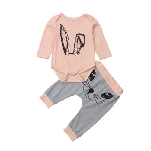 Autumn Newborn Infant Baby Girl Clothes Set Bodysuit Cute Bunny Long Sleeve Tops Pants Cotton Spring Clothing Baby 3-18M