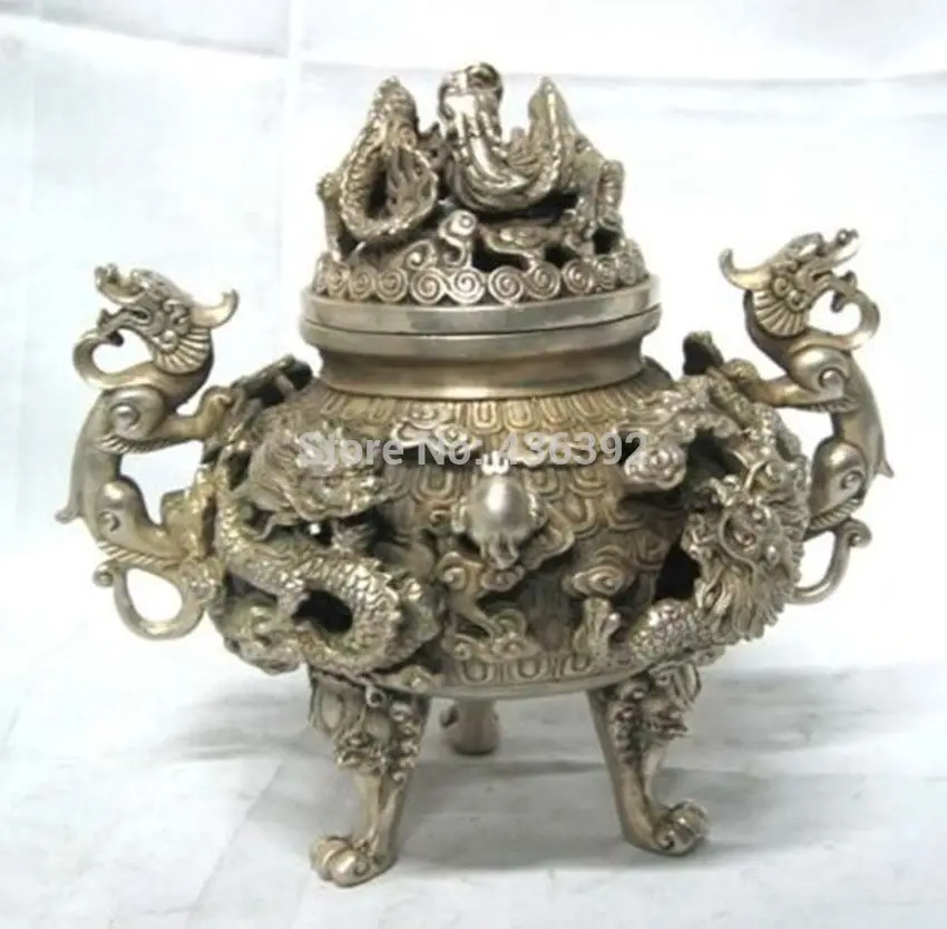 

preeminent Tibet silver nine dragon censer