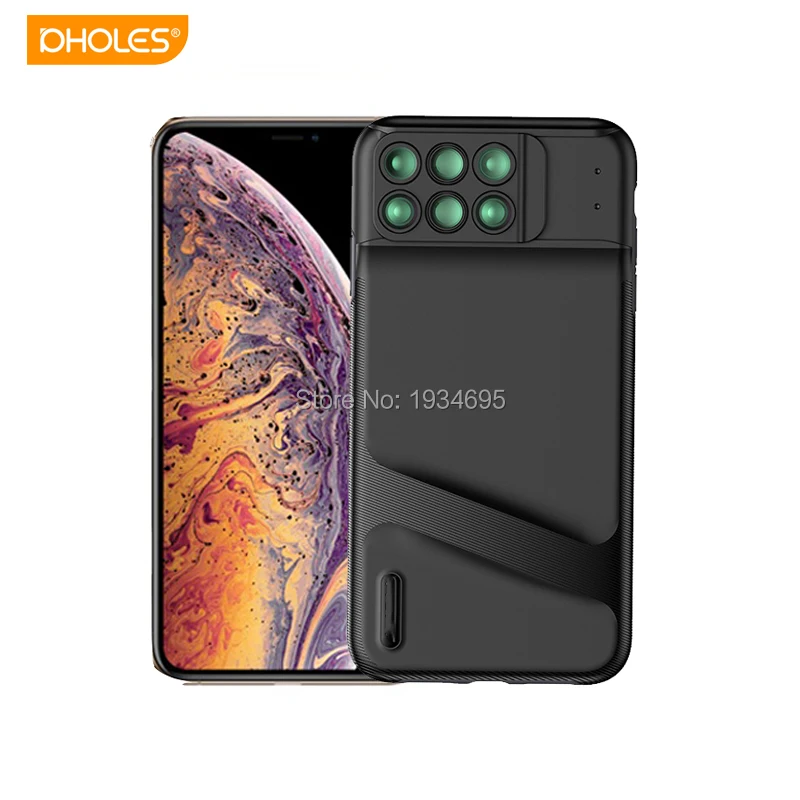 

For iPhone XS Max Mobile Phone Lens 6 in 1 Wide Angle Macro Fisheye Lens Camera Lens For iPhone X XS XR XS Max Black
