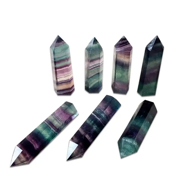 

Natural Fluorite Crystal Colorful Striped Fluorite 4.5-6.5CM Quartz Crystal Stone Point Healing Hexagonal Wand Treatment Stone
