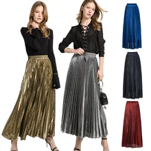 Новая женская модная замшевая юбка с высокой талией, Длинные полосатые юбки с эластичной резинкой на талии, однотонные повседневные винтажные вечерние юбки в складку