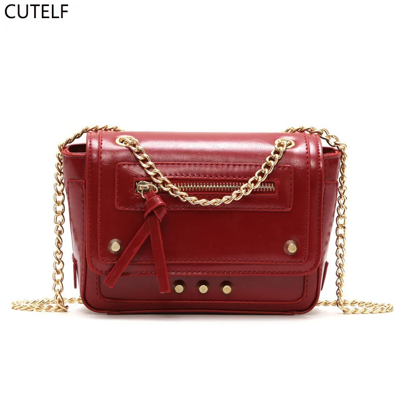

2018 New Women Messenger Bags Luxury Handbags Women Bags Designer Vintage Pu Leather Rivets Chain Shoulder Bag Ladies Hand Bag