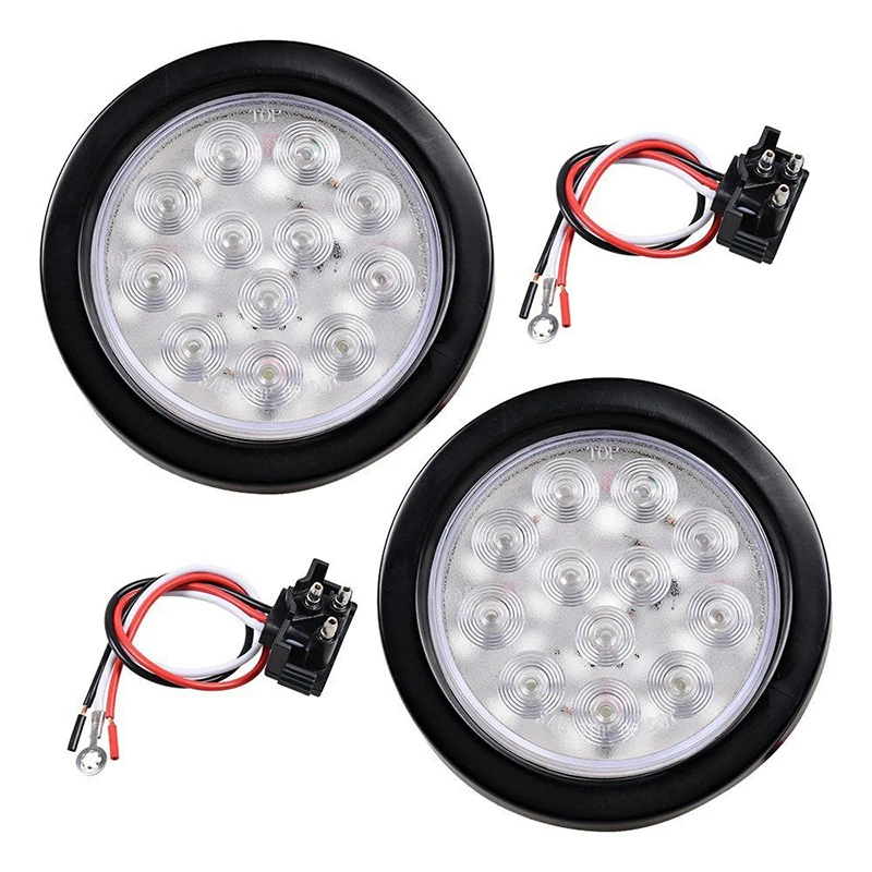 

2pcs 12V 4" White 12 LED Truck Round Backup Tail Light Trailer Lights Turn Signal Rear Light for Truck ,Trailer, RVs Ute, UTV