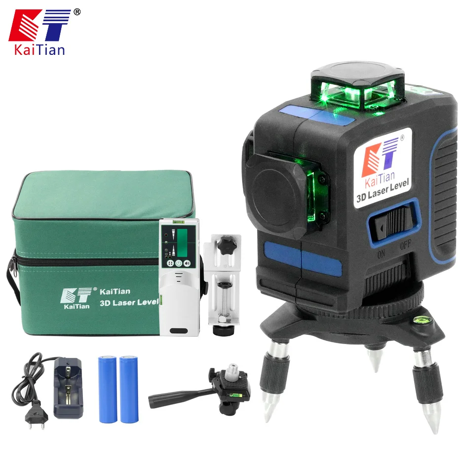 

KaiTian 12Lines 3D Laser Level Receiver Self-Leveling Horizontal 360 Vertical Cross Super Powerful Green Laser 3D Beam Line Tool