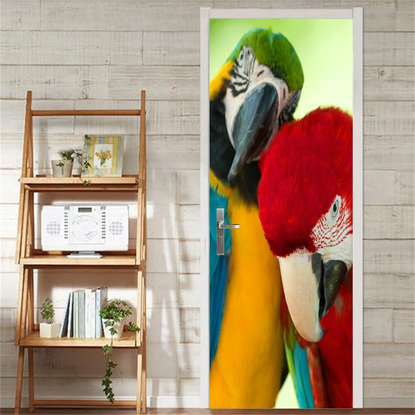 Два попугаев картина Фреска Sickers дверь стикер обои переводки украшение для дома Oct23020