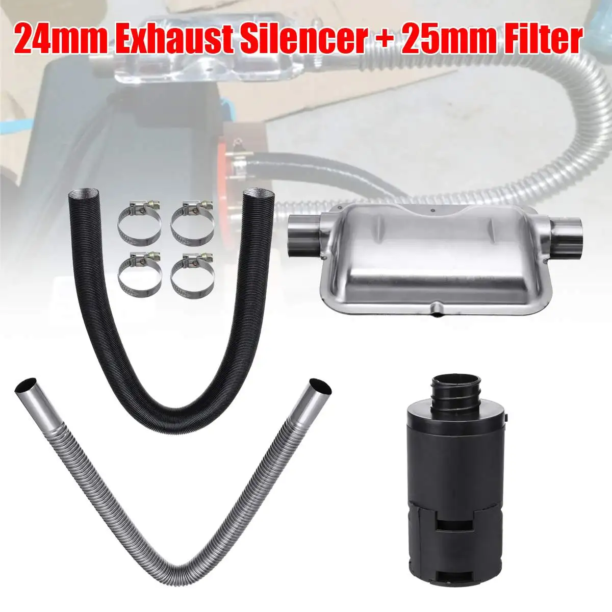 Car Parking Heater Accessories 24mm Exhaust Silencer+ 25mm Filter Accessory For Air Diesels Heater