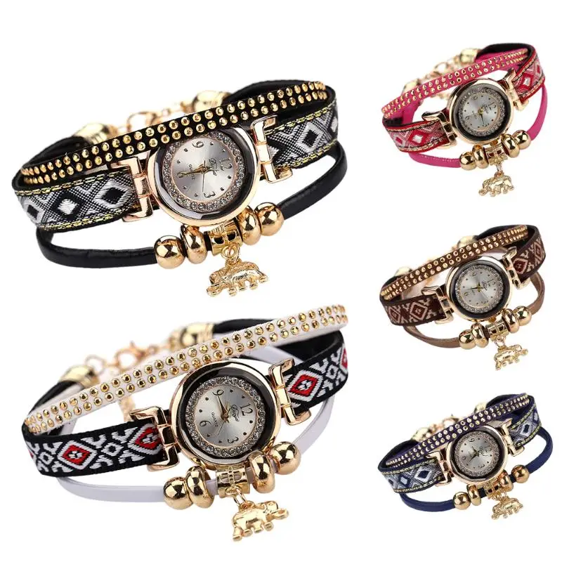 

Popular Women Fashion Gold Elephant Pendant Luxury Bracelet Watch