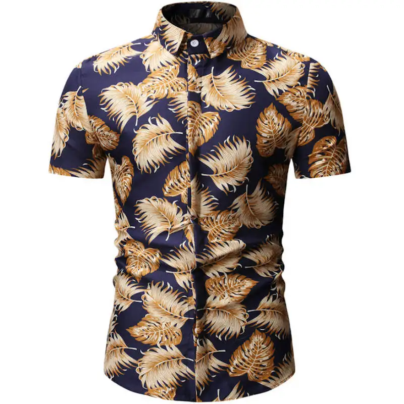 2019 أزياء رجالي قصيرة الأكمام قميص هاواي صيفي الصيف عارضة الأزهار قمصان للرجال الأوروبية حجم M-3XL 23 اللون