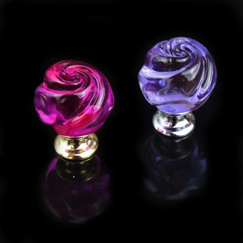 ارتفع الزجاج المقابض الأرجواني زجاج وردي ساعة كريستال منضدة تليفزيون خزانة التأثيرات المقابض الفضة الذهب مضمد المطبخ مجلس الوزراء مقابض با...