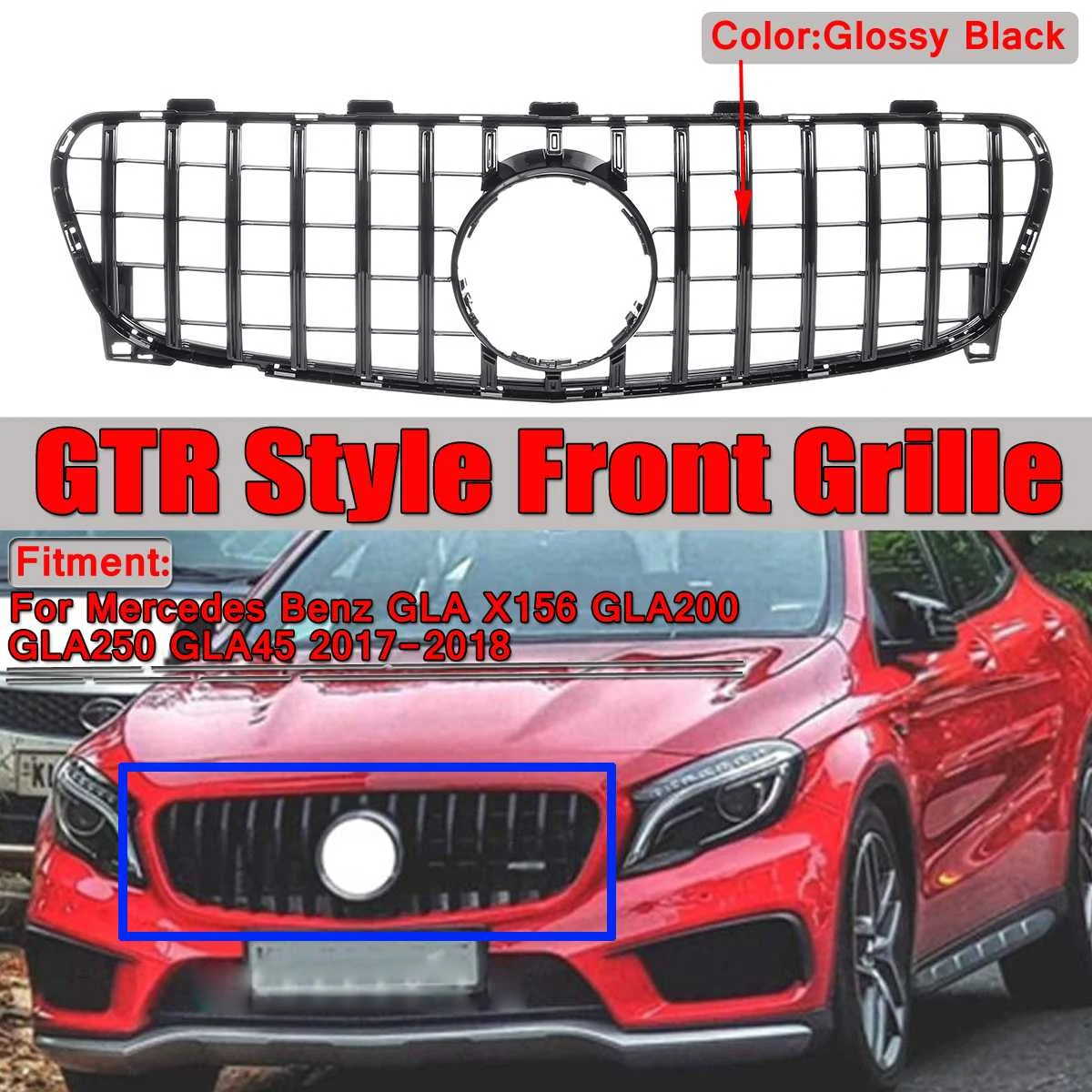 

New X156 GLA GT Grill GTR Style Car Front Bumper Grill Grille For Mercedes For Benz GLA X156 GLA200 GLA250 GLA45 2017-2018