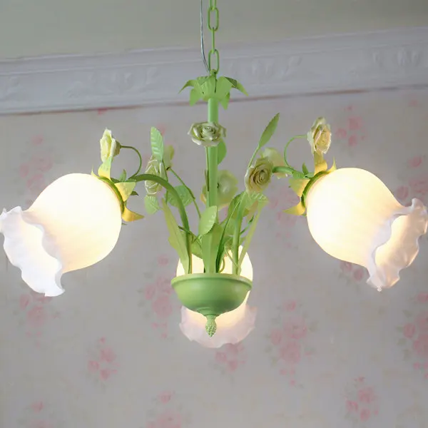 

American European Style Restaurant Iron Pink Rose Ceramic Flowers Korean Children's Room Pendant Light