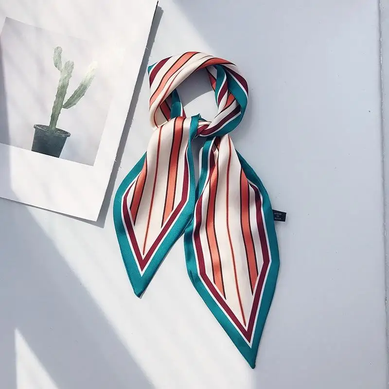 New Women's Square Scarf Silk Head Stripe Double-Sided Small Retro Hair Band Small Fashion Scarf