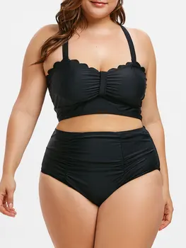 

Wipalo High Waist Scalloped Criss Cross Women Set Cross Sexy Causal Summer Beach Female Sets 3XL Women Two Pieces Set