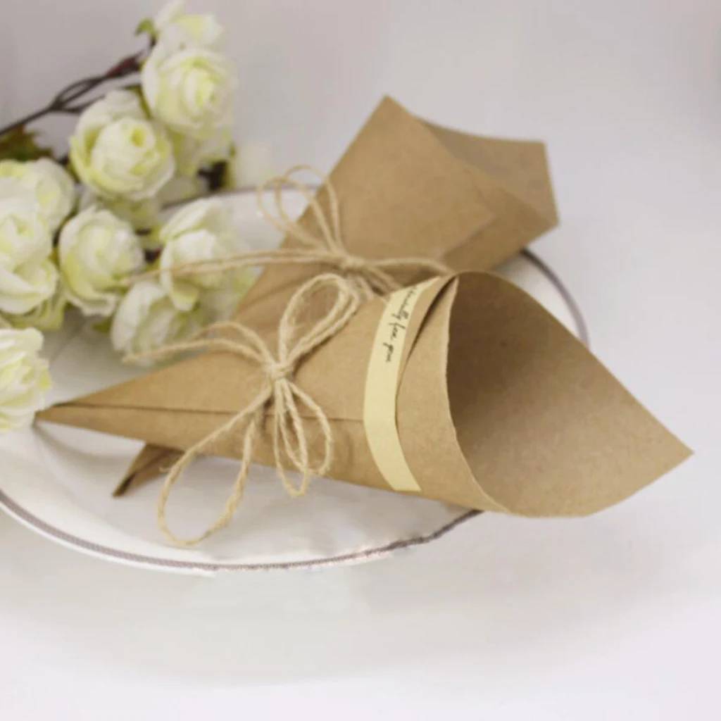 

50Pcs DIY crafts Wedding Confetti Cones Vintage Kraft Paper Cones Bouquet Candy Chocolate for Festive & Party Supplies