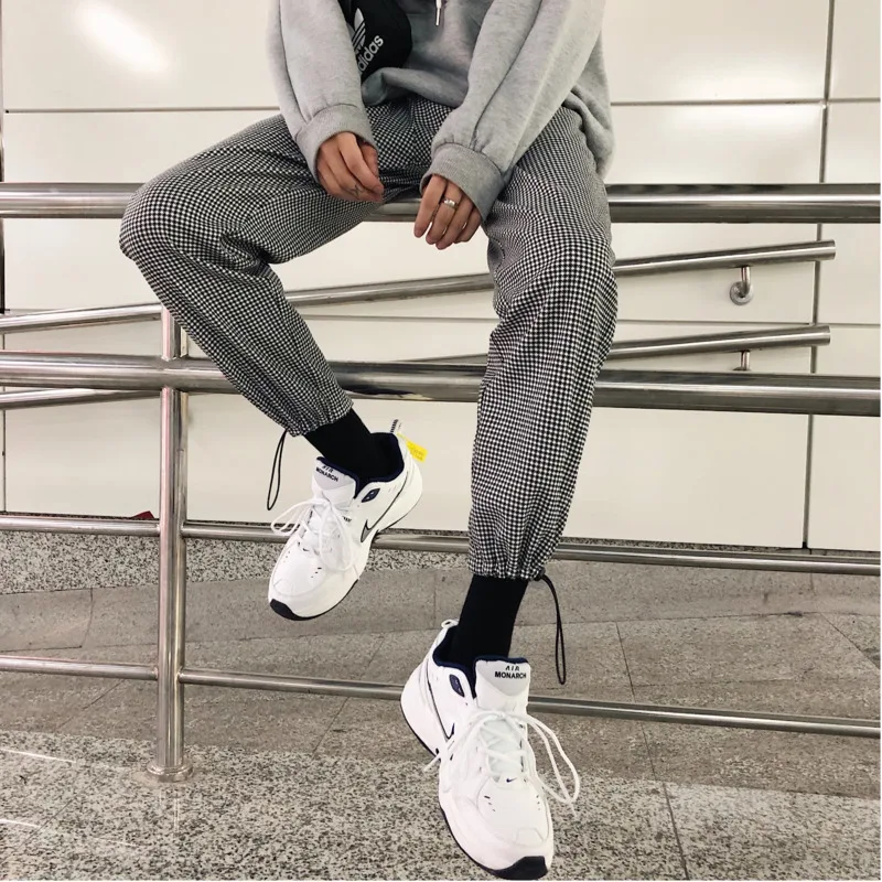 Spring New Casual Men's Harem Pants M-2XL Youth Personality Wild Polyester Lattice Nine Pants Fashion Loose Temperament