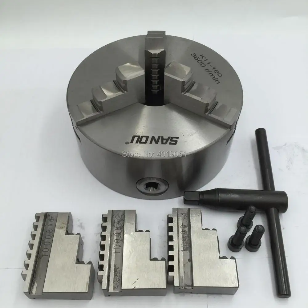 

K11-160 3 Jaws Manual Lathe Chuck 160mm 4 Inch Self-Centering Chuck with Wrench & Screws Hardened Steel for Drilling Milling