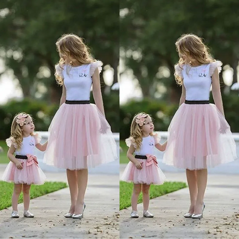 

Summer Fashion Family Clothes Set Women Girl Kids Lace Tops Tutu Skirt 2pcs Parent-child Family Matching Outfits