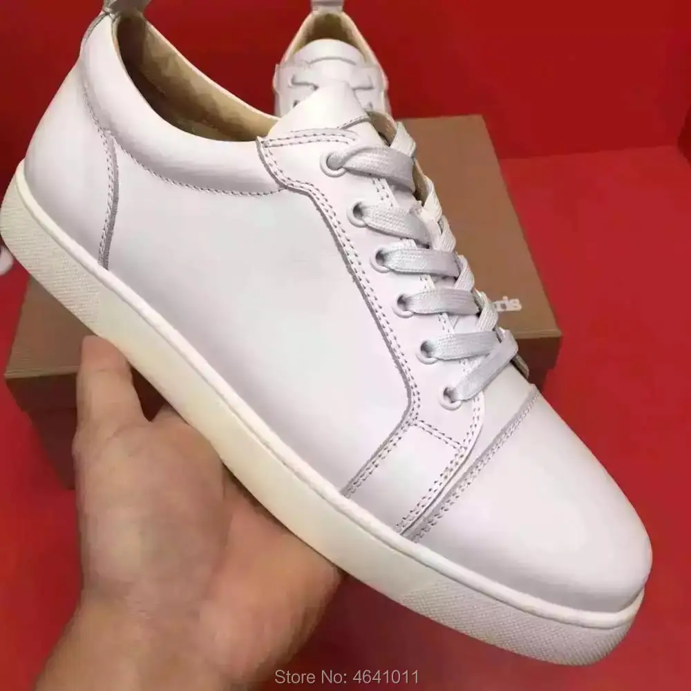 

Lace-Up cl andgz trend patent leather red bottoms low-Cut For Men shoes White Rivet casual shoe couple models Flat Loafers