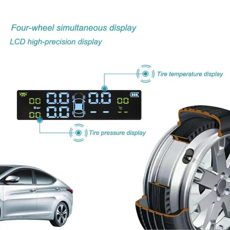 Внешняя/Внутренняя Солнечная Беспроводная система TPMS автомобильная система контроля давления в шинах Предупреждение предупреждение о температуре