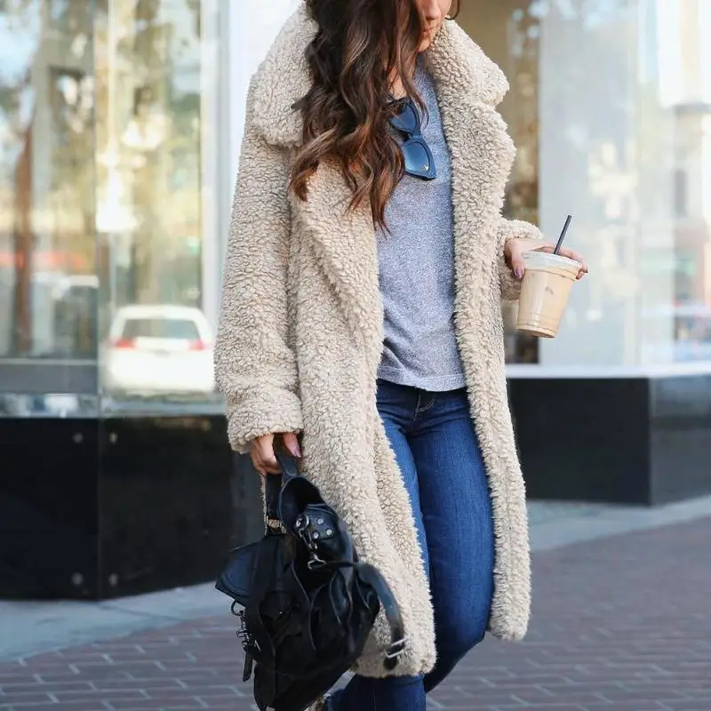 

Women Open Front Cardigan Long Coat Stylish Winter Warm Turn Down Collar Jackets Long Sleeve Loose Casual Fashion Overcoat Coat