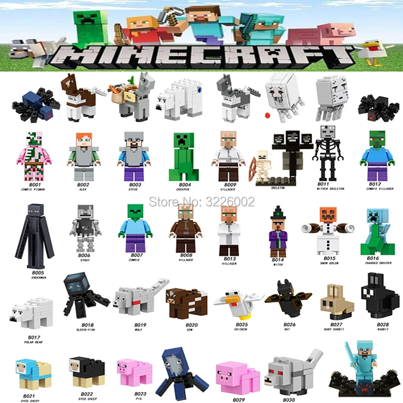 

For Legoing Minecrafts Animal Figures IronGolem Enderman Merry Christmas Zombie Pigman Model Building Blocks Toys Bricks Legoing