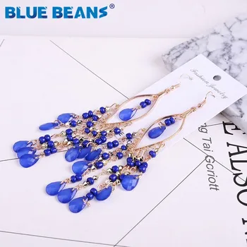 Tassel earrings bohemian trendy statement luxury long acrylic earring handmade women geometric fringe fashion drop statement cc