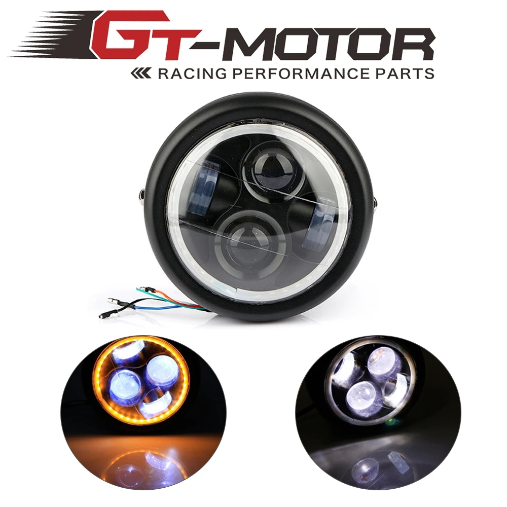 

For Harley Sportster Cafe Racer Bobber Motorcycle LED Headlight Headlamp Bulb with Angel Ring